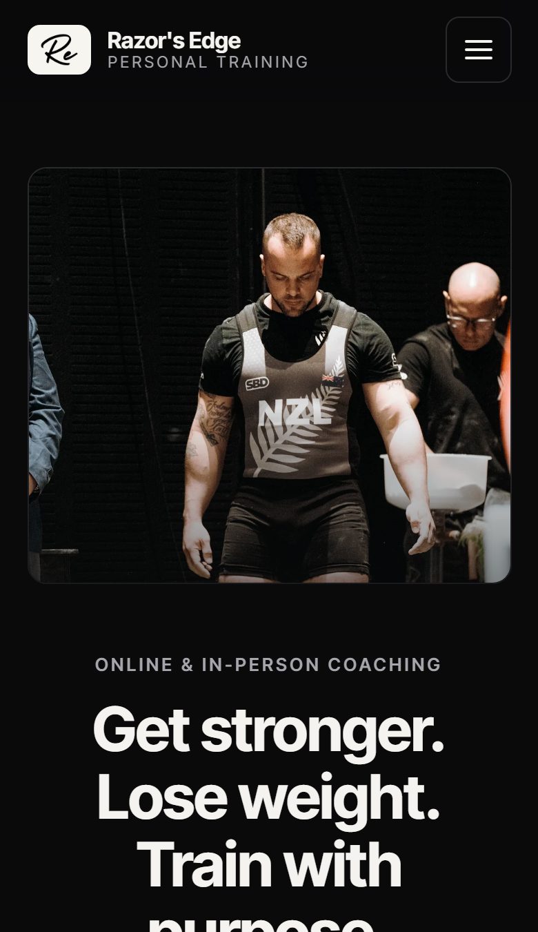 Responsive mobile view of the personal training website